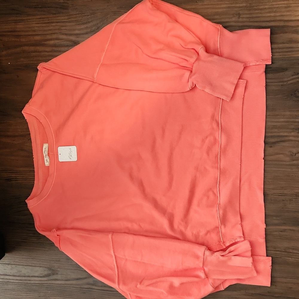 NEW FREE PEOPLE We The Free Camden Sweatshirt in Coral Salmon Orange